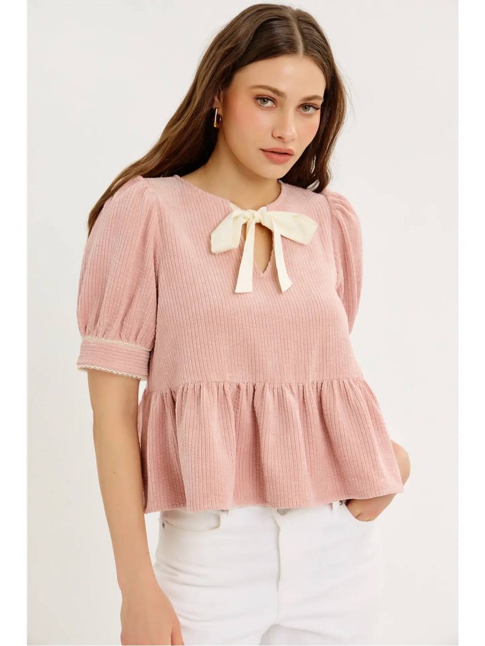 (704) Perfectly Sweet and Preppy Corduroy Babydoll Top - NWT - M